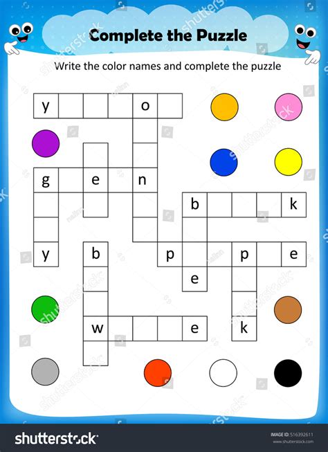 Colors crossword Puzzle Worksheet .